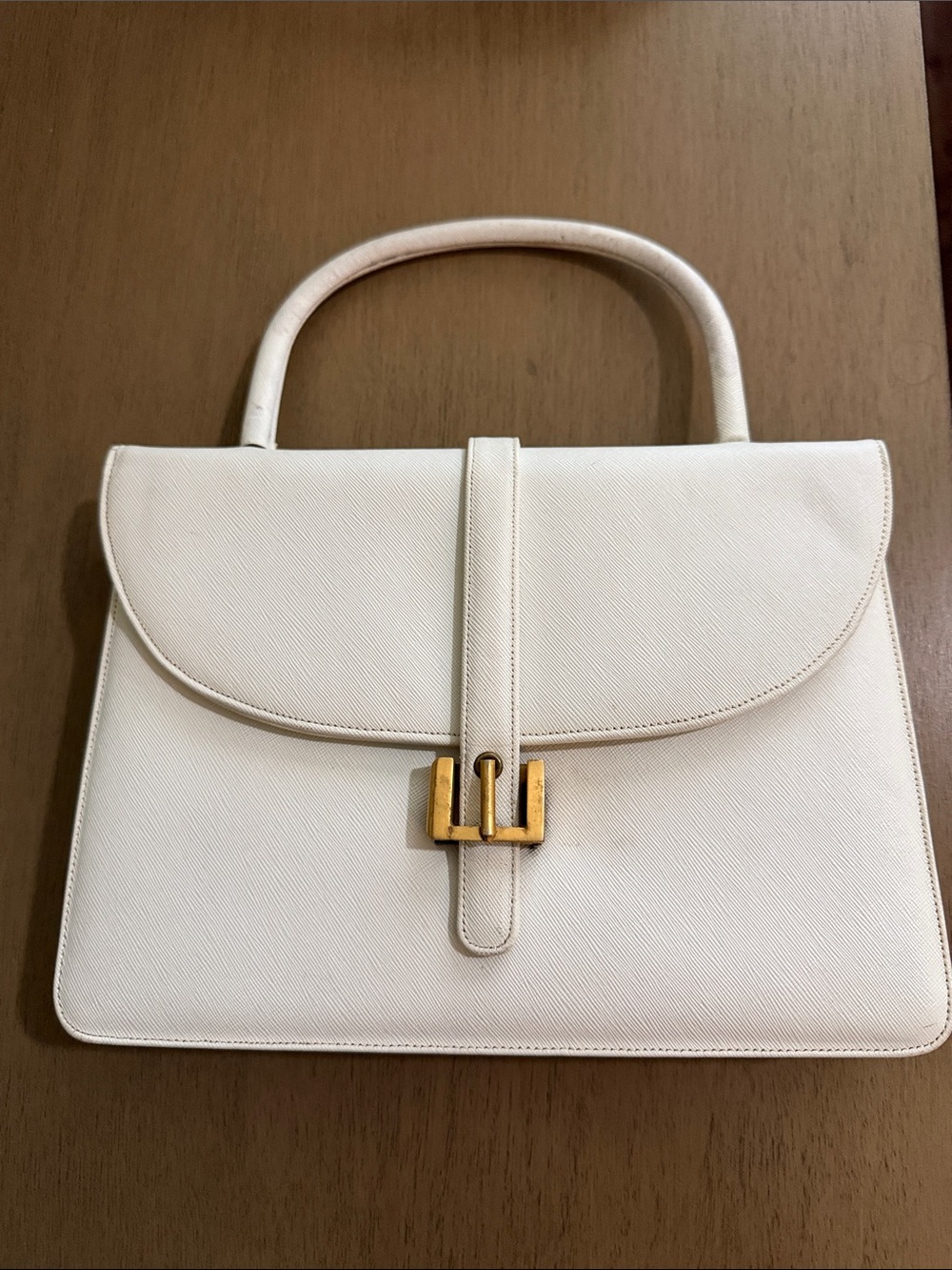 Vintage Classic Cream Structured Top-Handle Bag with Gold Hardware- iMagnin